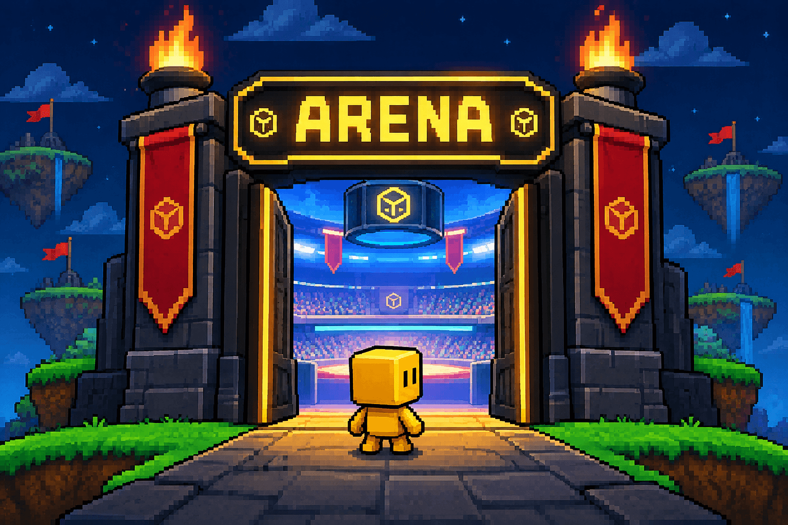 PIX walking through the gates of Pix-Arena